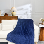 66"x90" Ribbed Texture Reversible Navy Throw Blanket