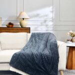 66"x90" Ribbed Texture Reversible Blue Throw Blanket