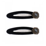 Black Velvet Heart Clip with Square Shape Gemstone
