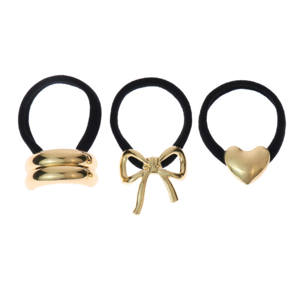 3-piece Pony Holder Set with Double-Layer Alloy Tubes and Bow & Heart Charms