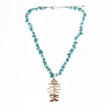 Semi-Precious Apatite Chip and Abstract Fishbone Pendant Necklace