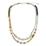 Embellished Cowrie Shell Icon and Mixed Beaded Semi-Precious Quartz 17 Inch Layered Necklace