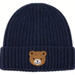 Baby Beanie with Bear Embroidery