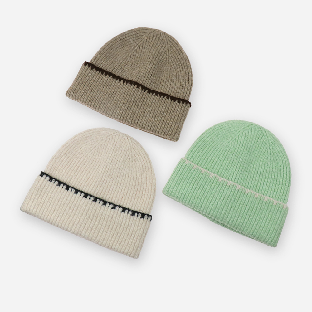 1 Ribbed Knit Cuffed Beanie(Light Beige / Khaki / Mint Green) - Image 1