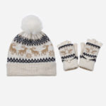 Christmas Deer Pompon Beanie And Gloves Set