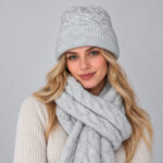Knit Beanie and Scarf Set (Heather Gray/Oat Beige) - Image 2